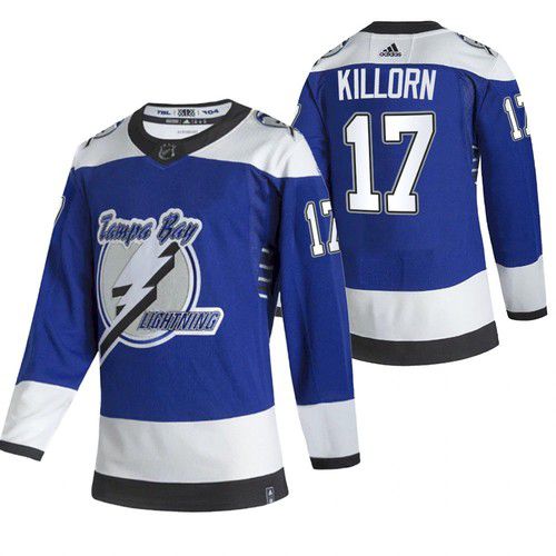 Men Tampa Bay Lightning #17 Killorn Blue NHL 2021 Reverse Retro jersey